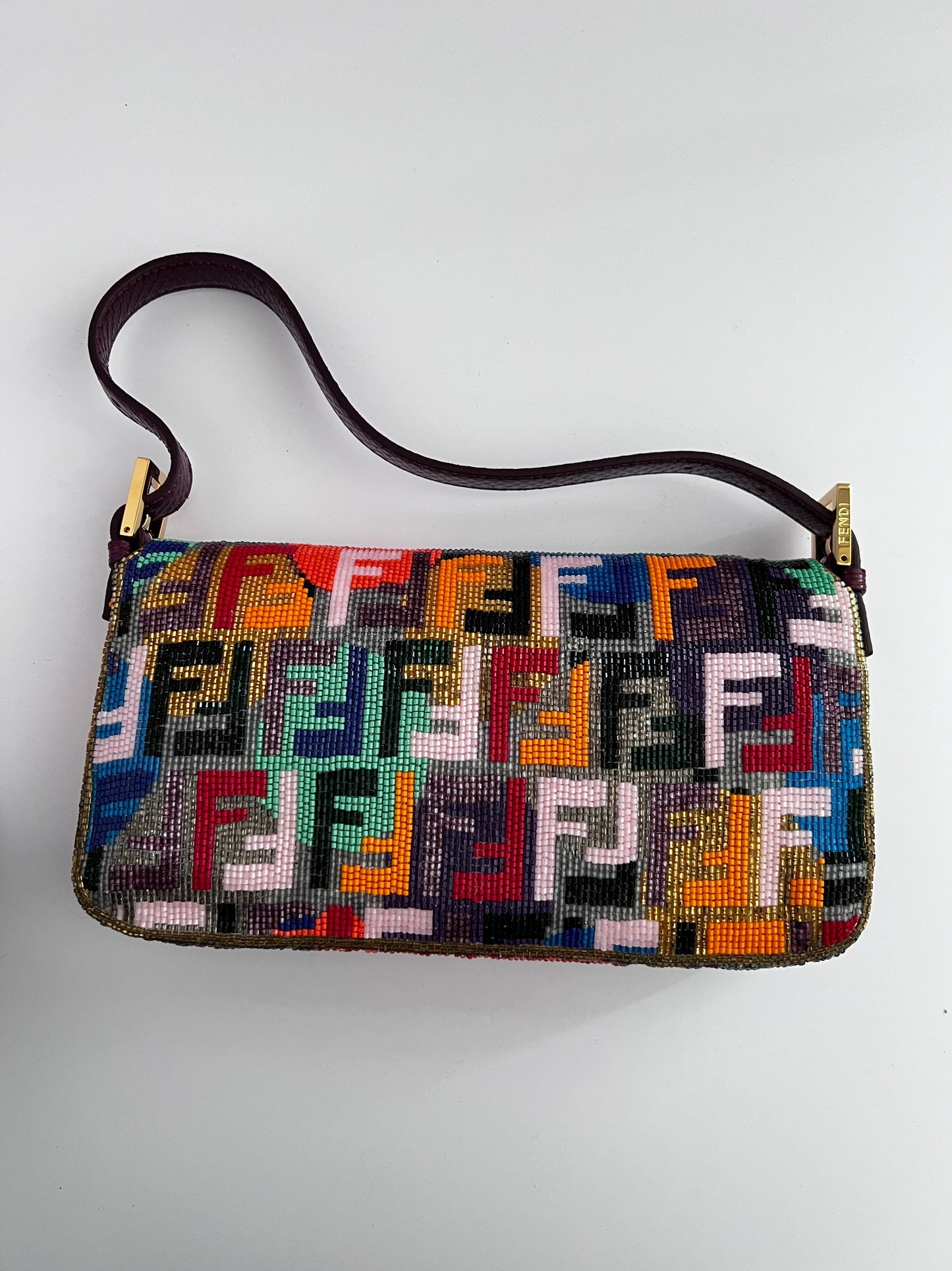 Fendi multi-color beaded FF baguette