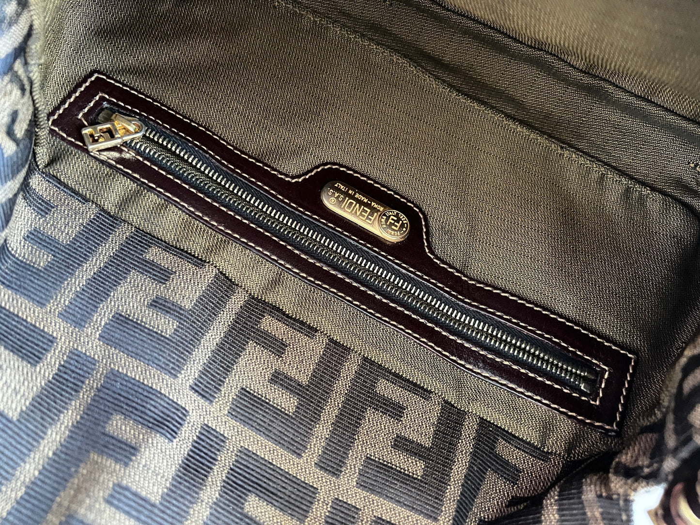 Vintage Fendi gold hardware zucca baguette