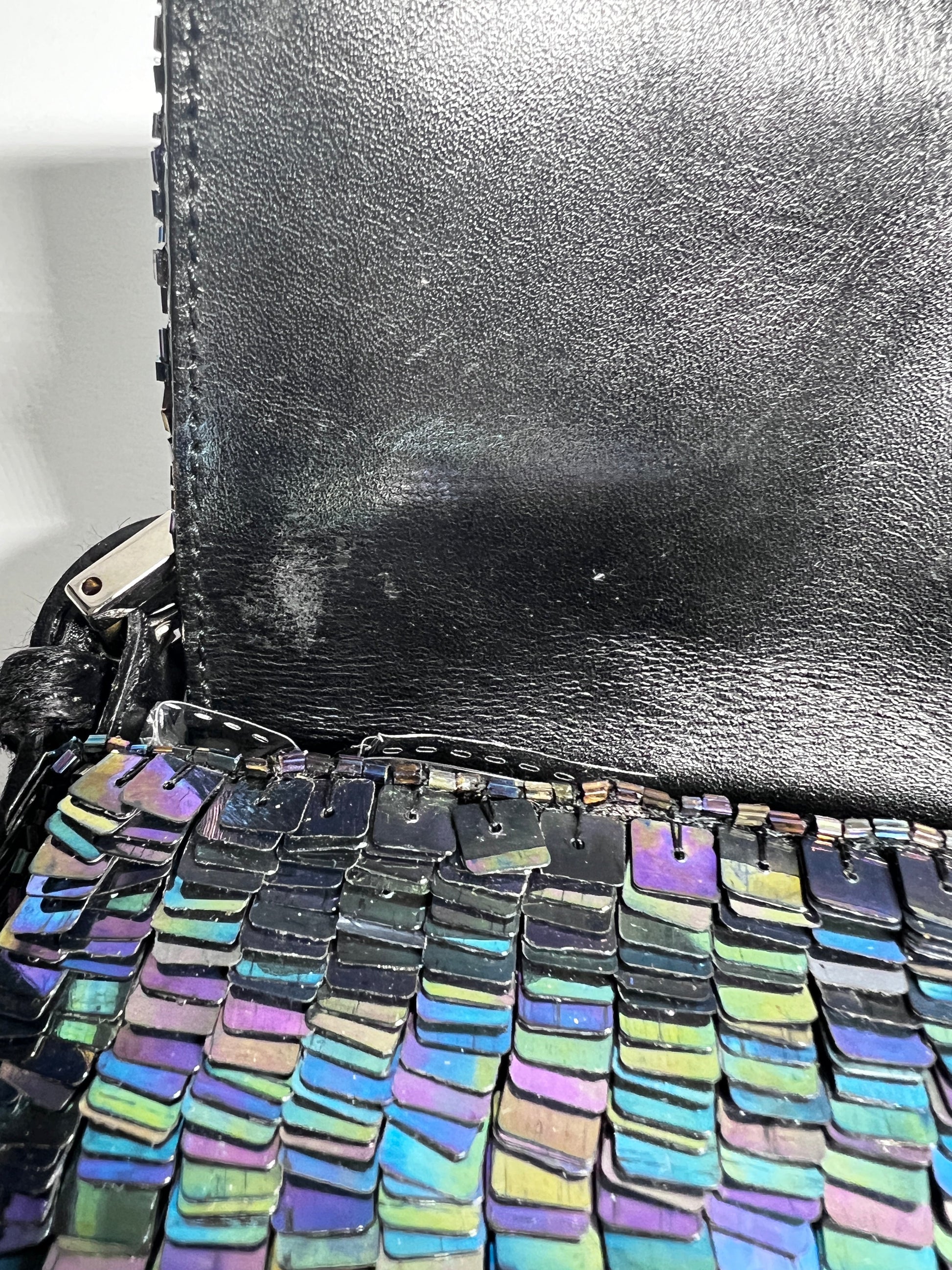 Vintage Fendi Black iridescent sequin baguette