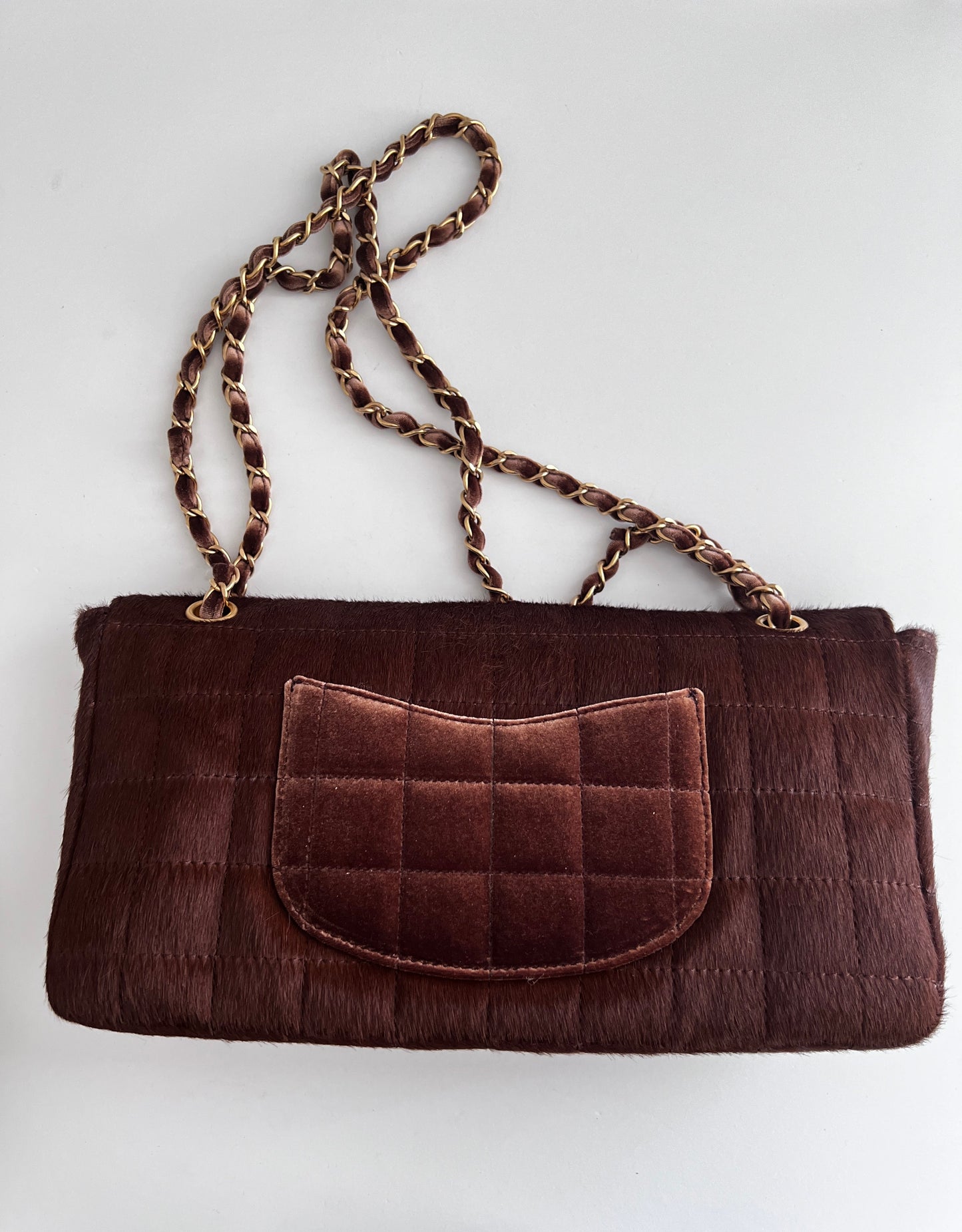 Chanel pony hair & velvet chocolate bar flap bag