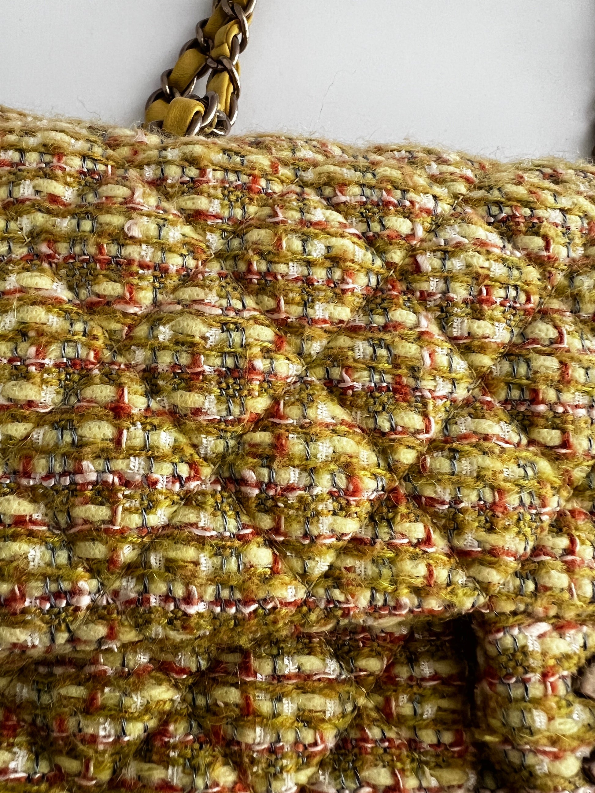 Chanel yellow tweed medium size double flap bag