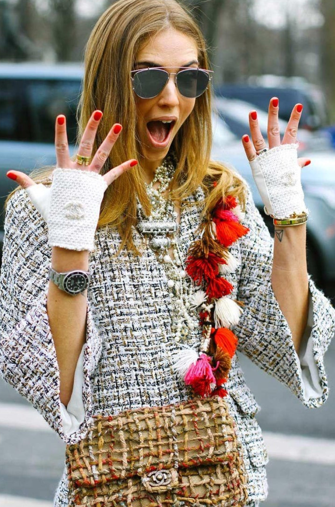 Chanel Limited Edition 2015 Dubai Resort Runway Woven Pom Pom Classic Flap Bag