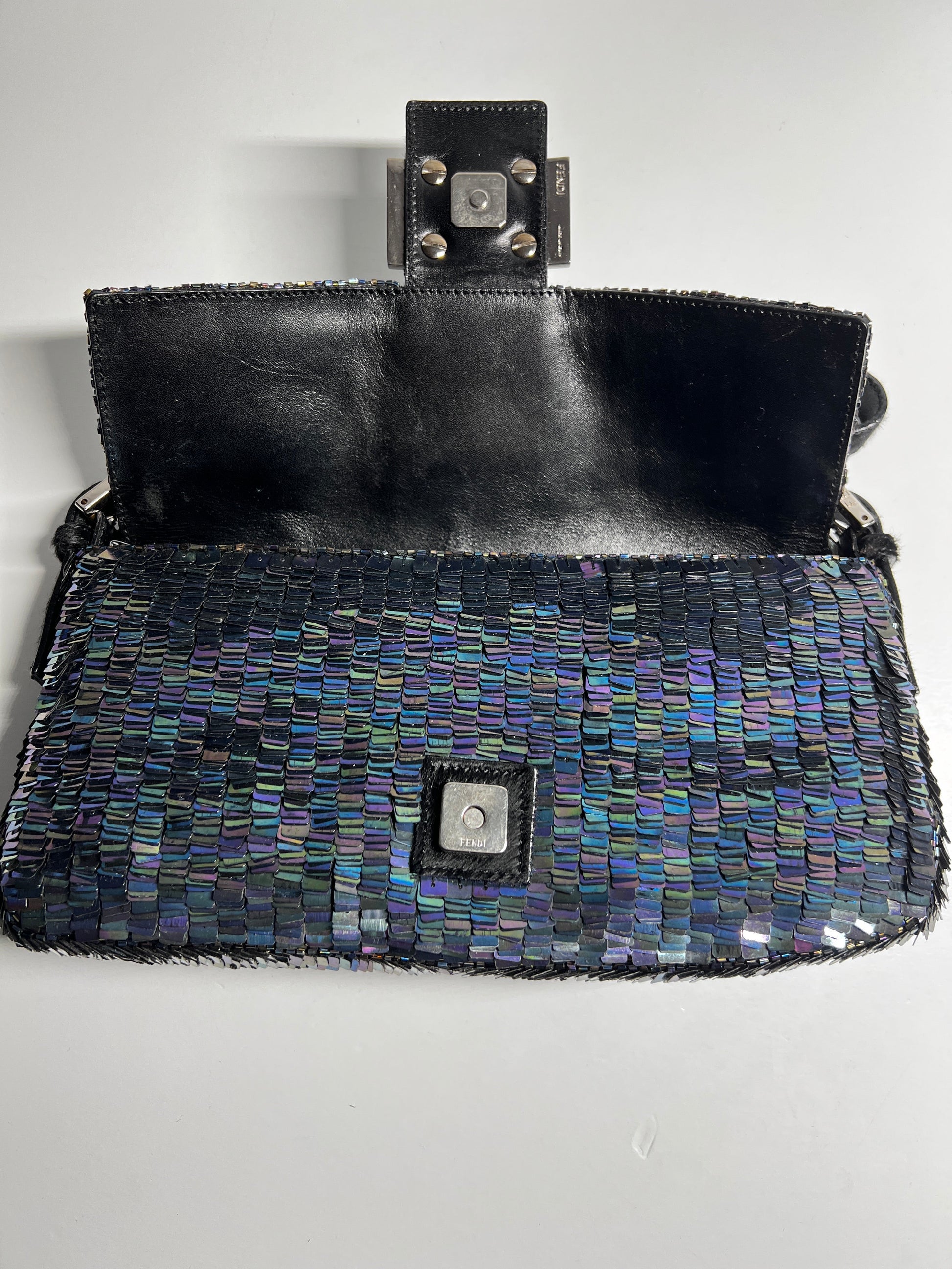 Vintage Fendi Black iridescent sequin baguette