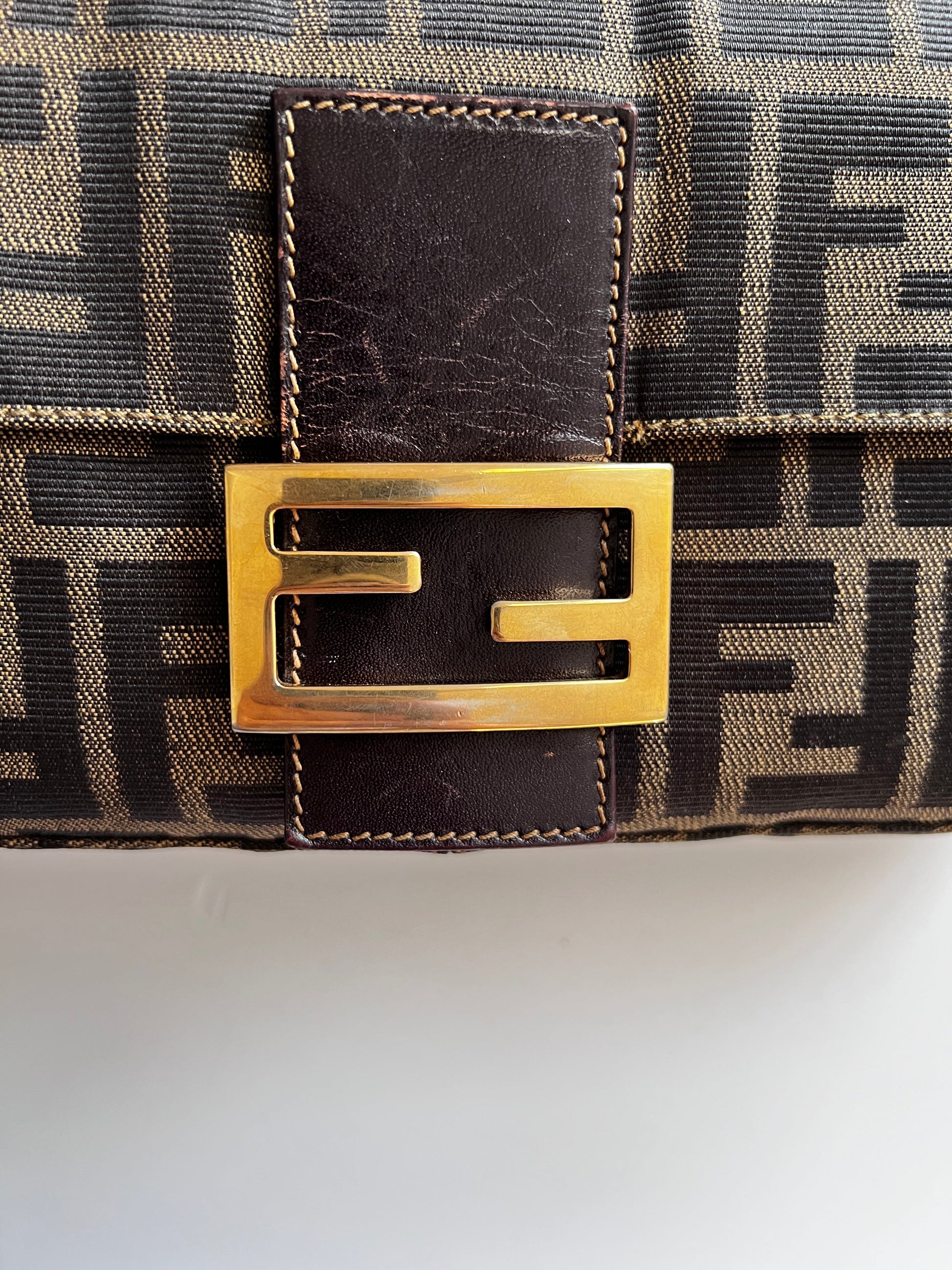 Vintage Fendi gold hardware zucca baguette