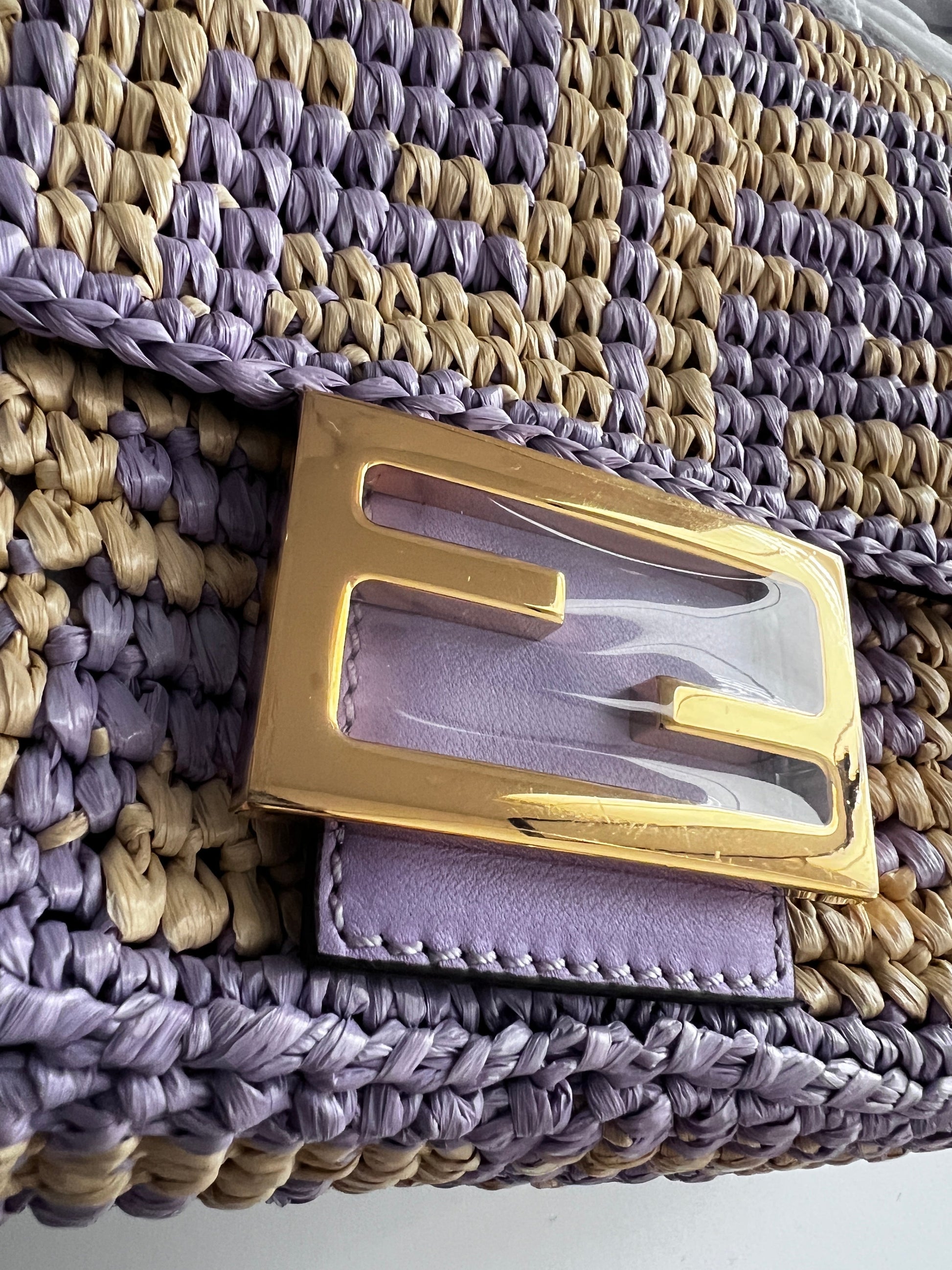 Fendi violet raffia FF baguette