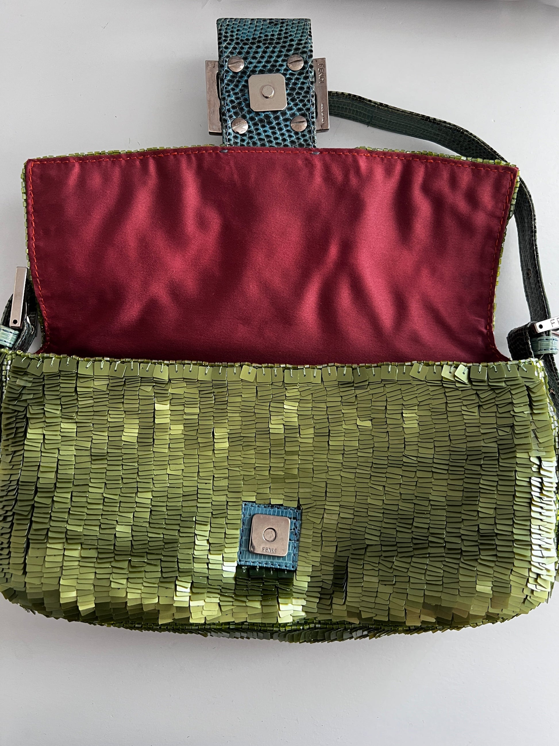 Vintage Fendi green sequin baguette