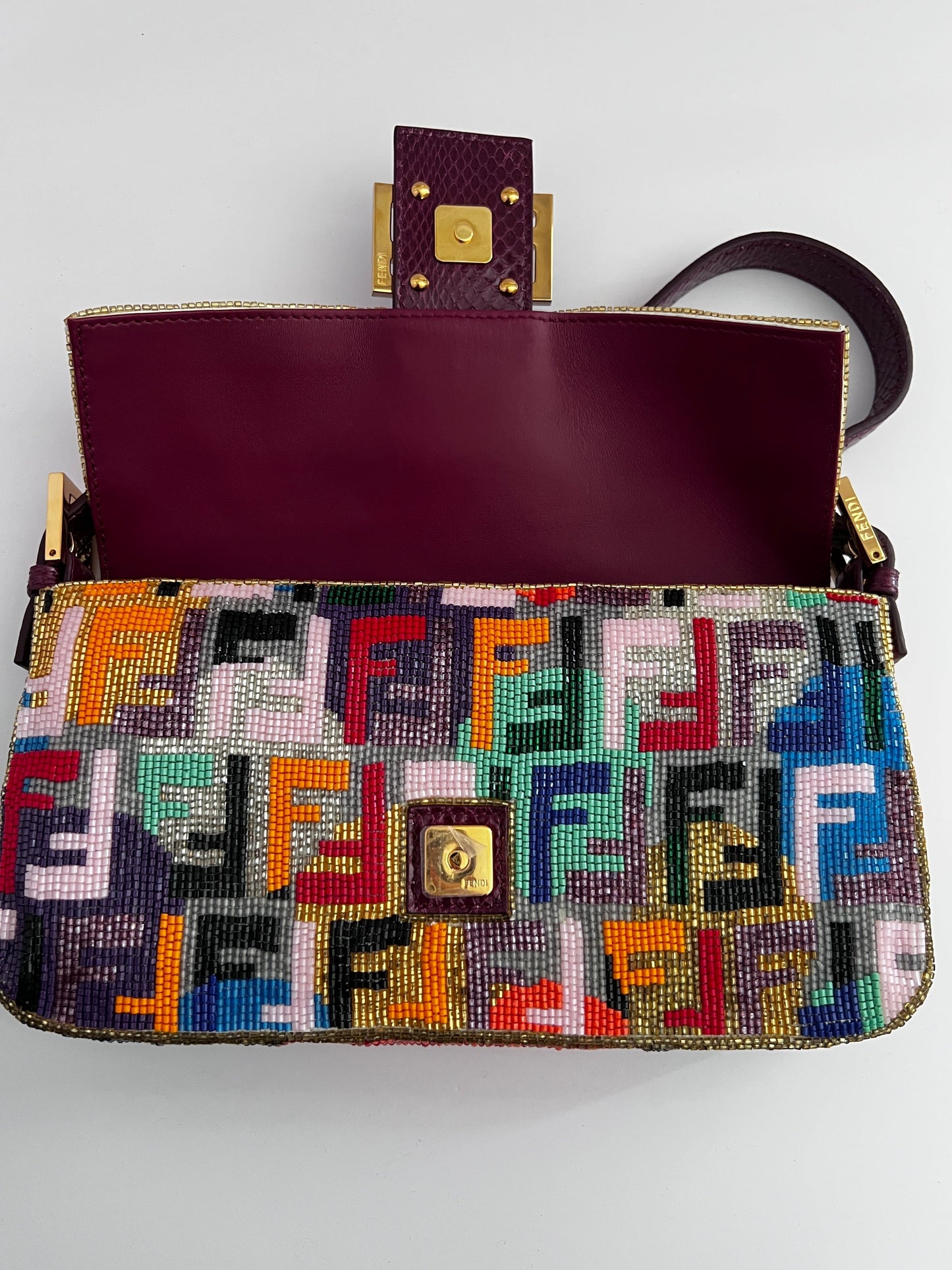 Fendi multi-color beaded FF baguette