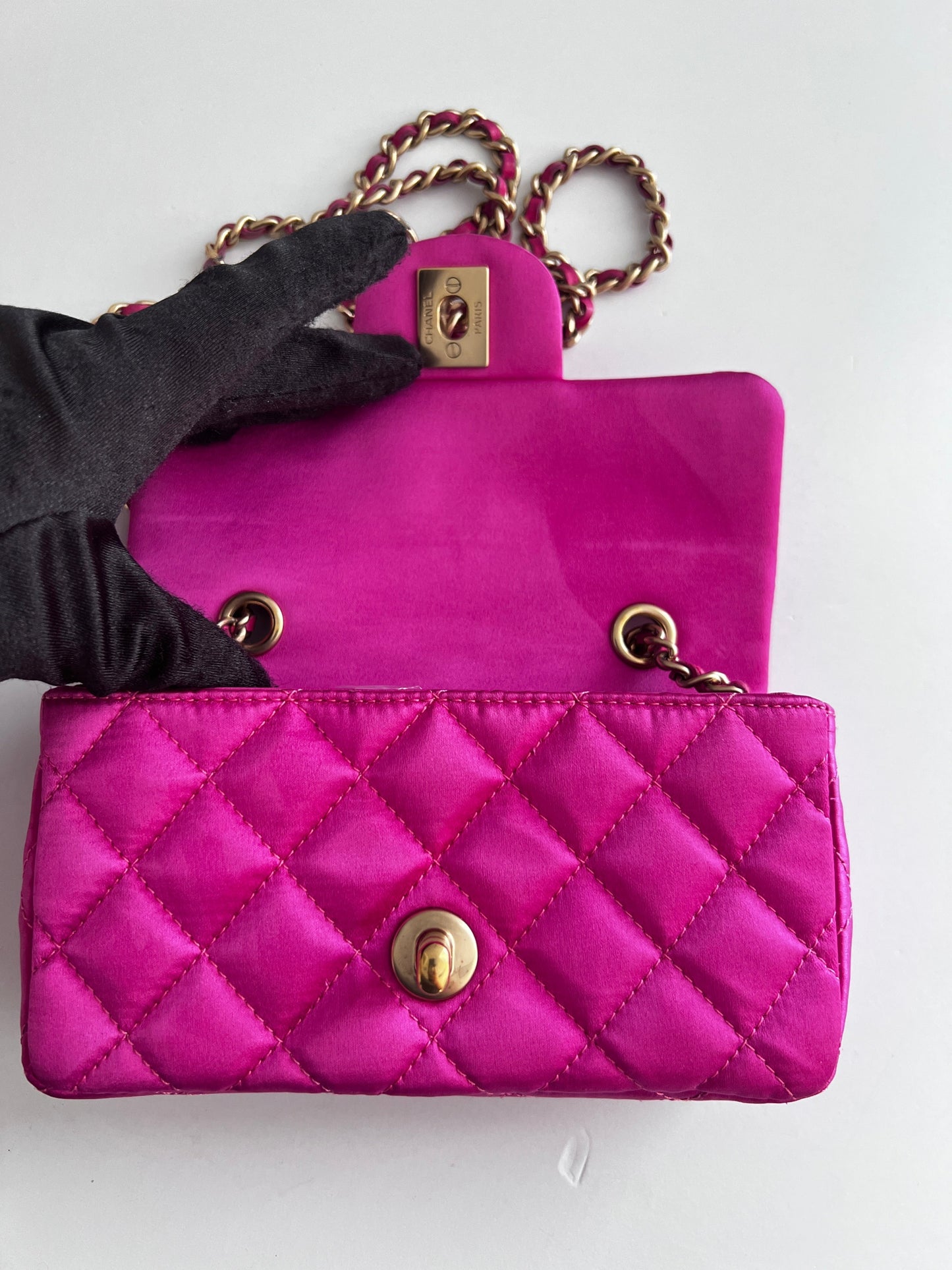 Vintage Chanel pink sequin mini flap bag