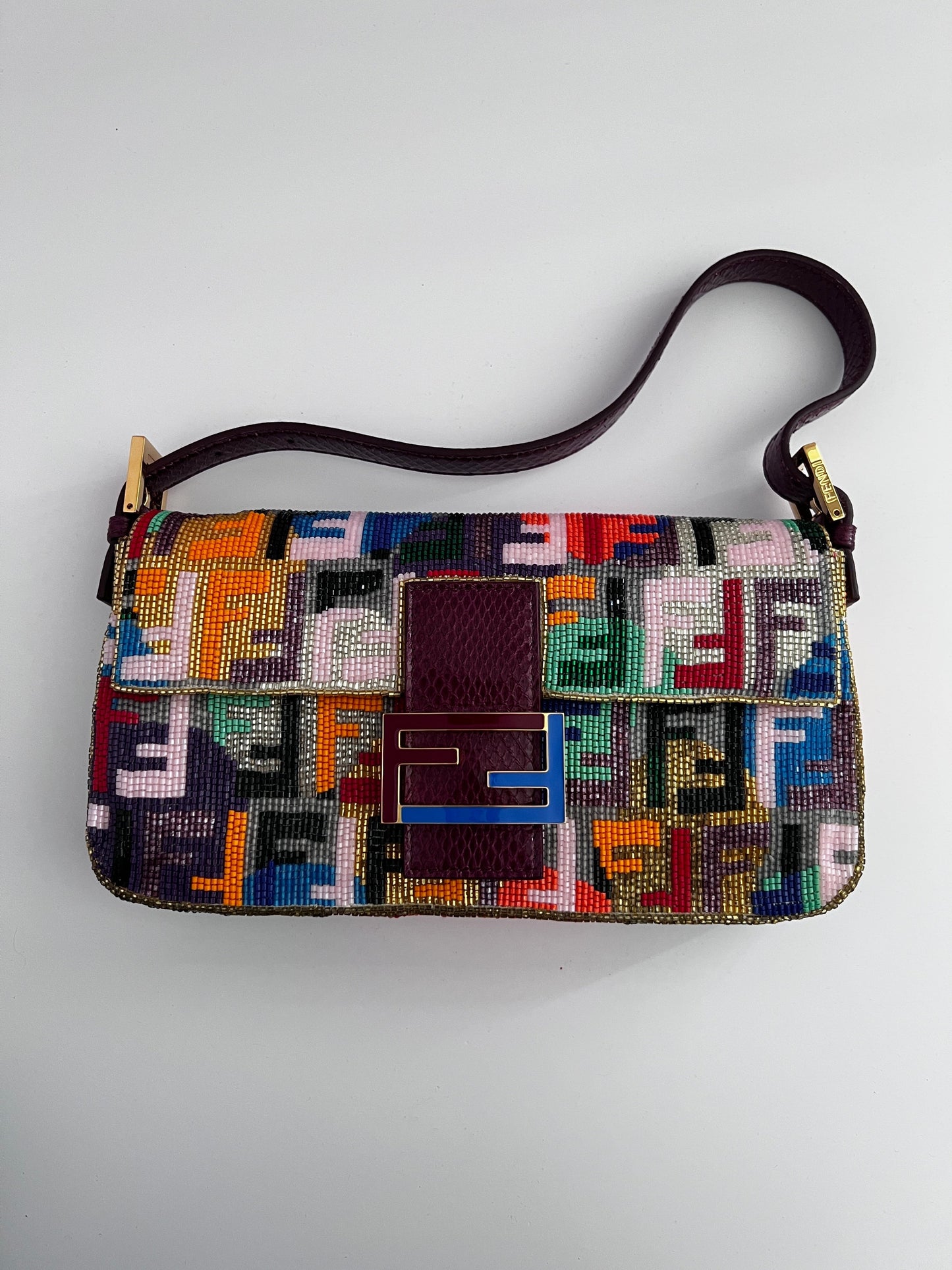 Fendi multi-color beaded FF baguette