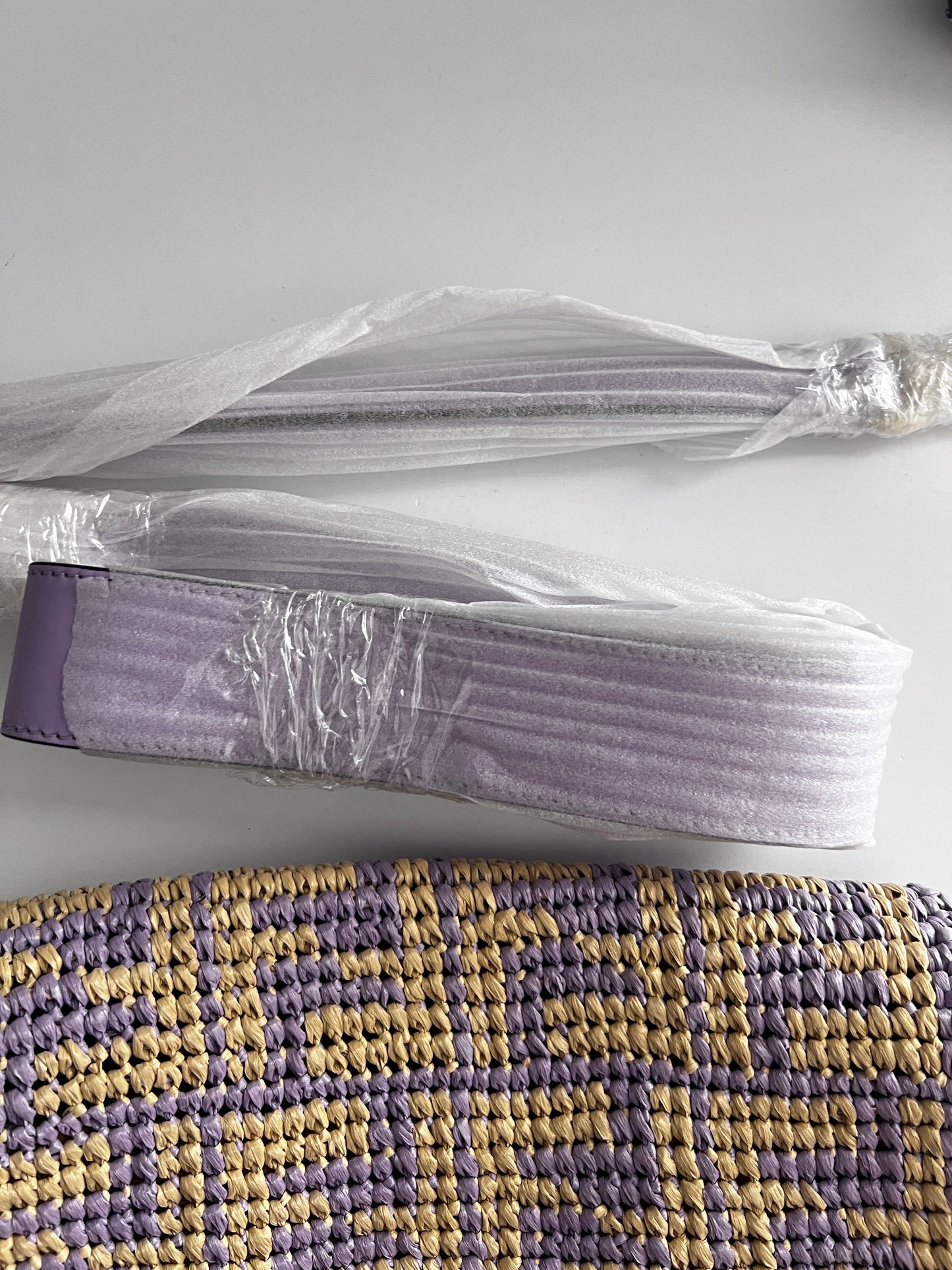 Fendi violet raffia FF baguette