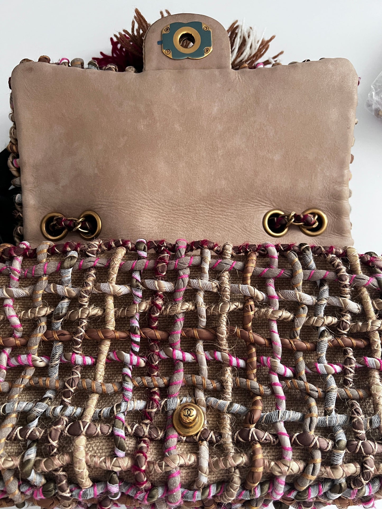 Chanel Limited Edition 2015 Dubai Resort Runway Woven Pom Pom Classic Flap Bag