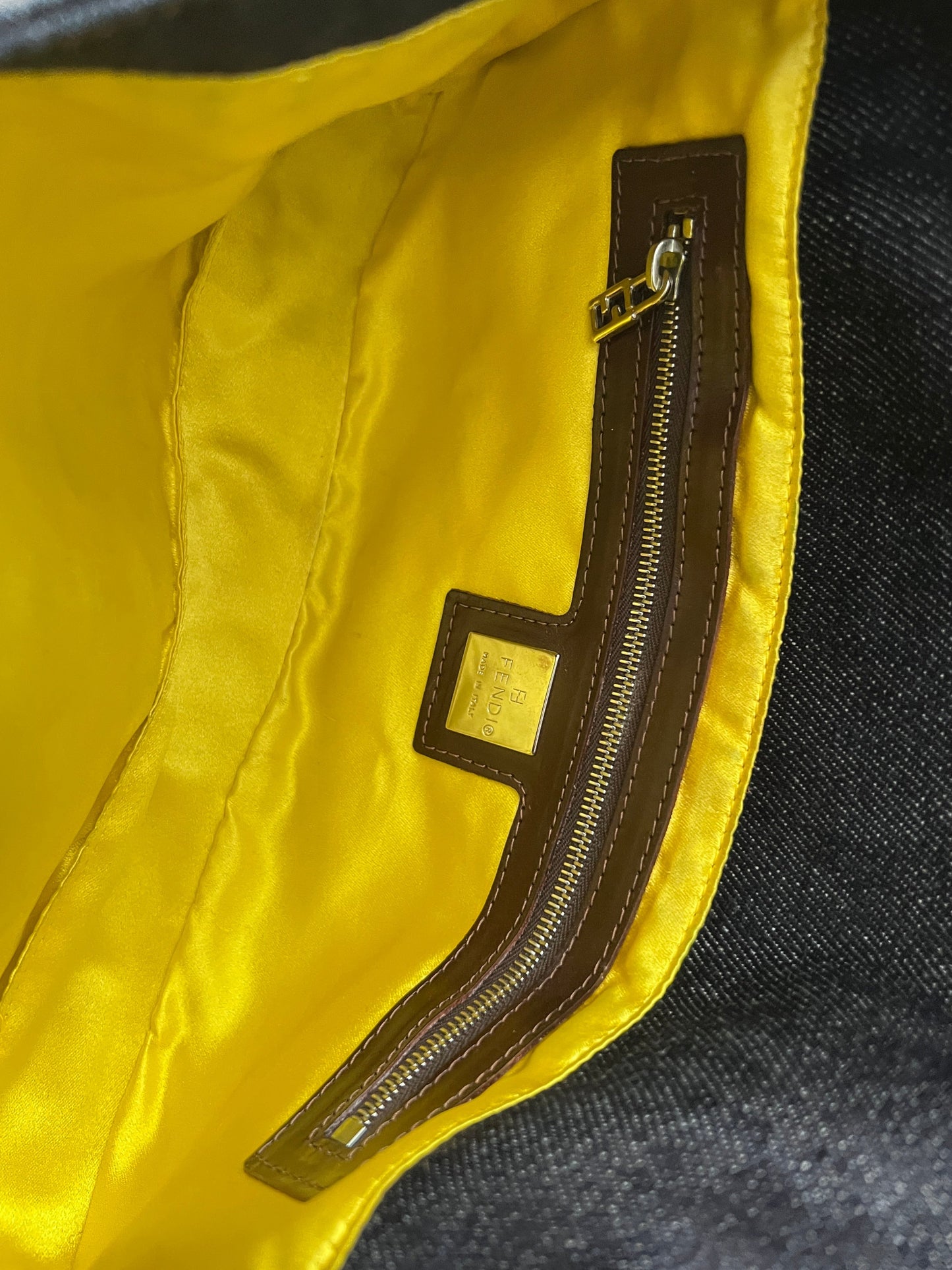 Fendi Floral Beaded Embroidered Denim Baguette