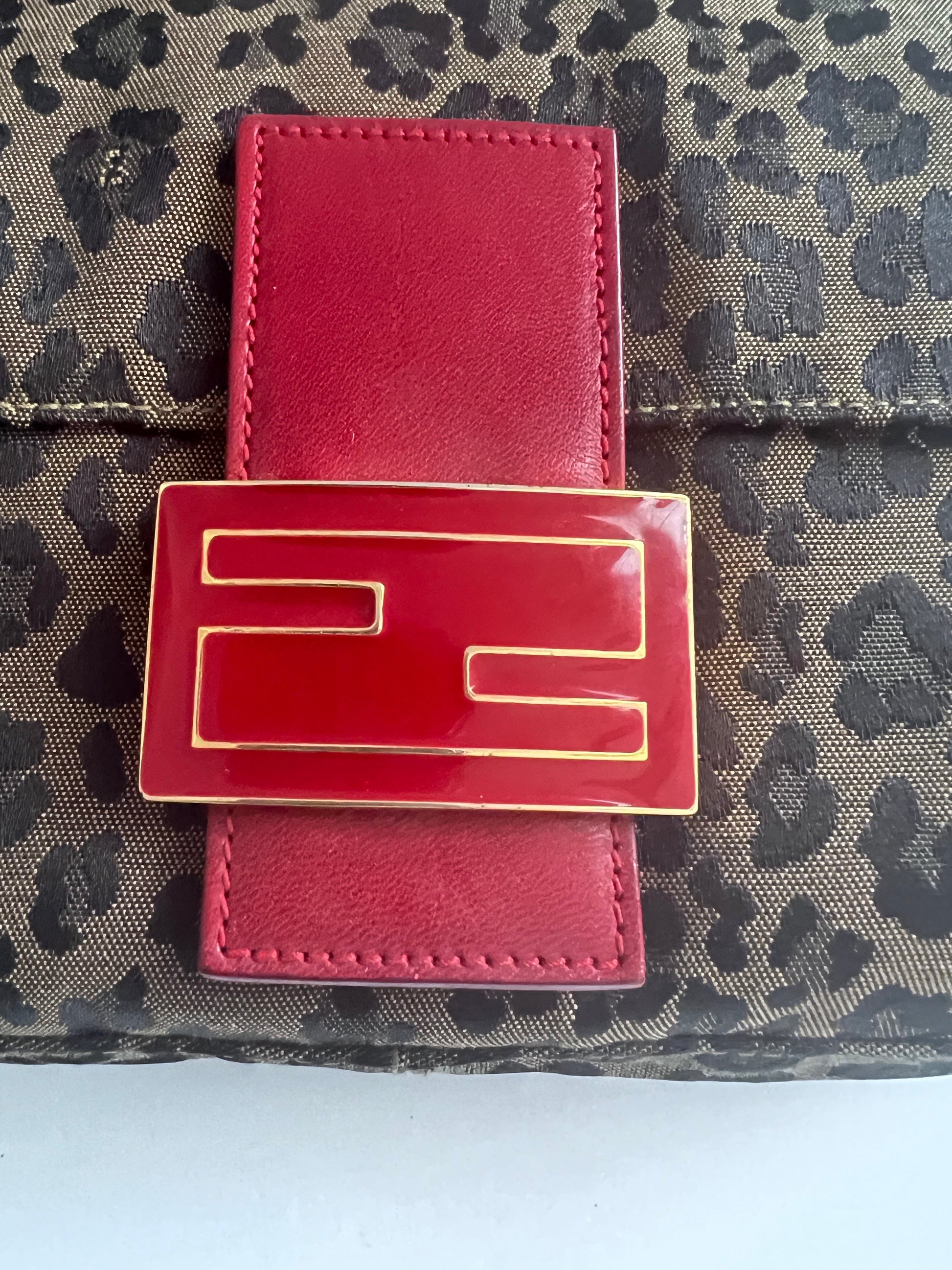Vintage Fendi Cheetah print enamel buckle baguette
