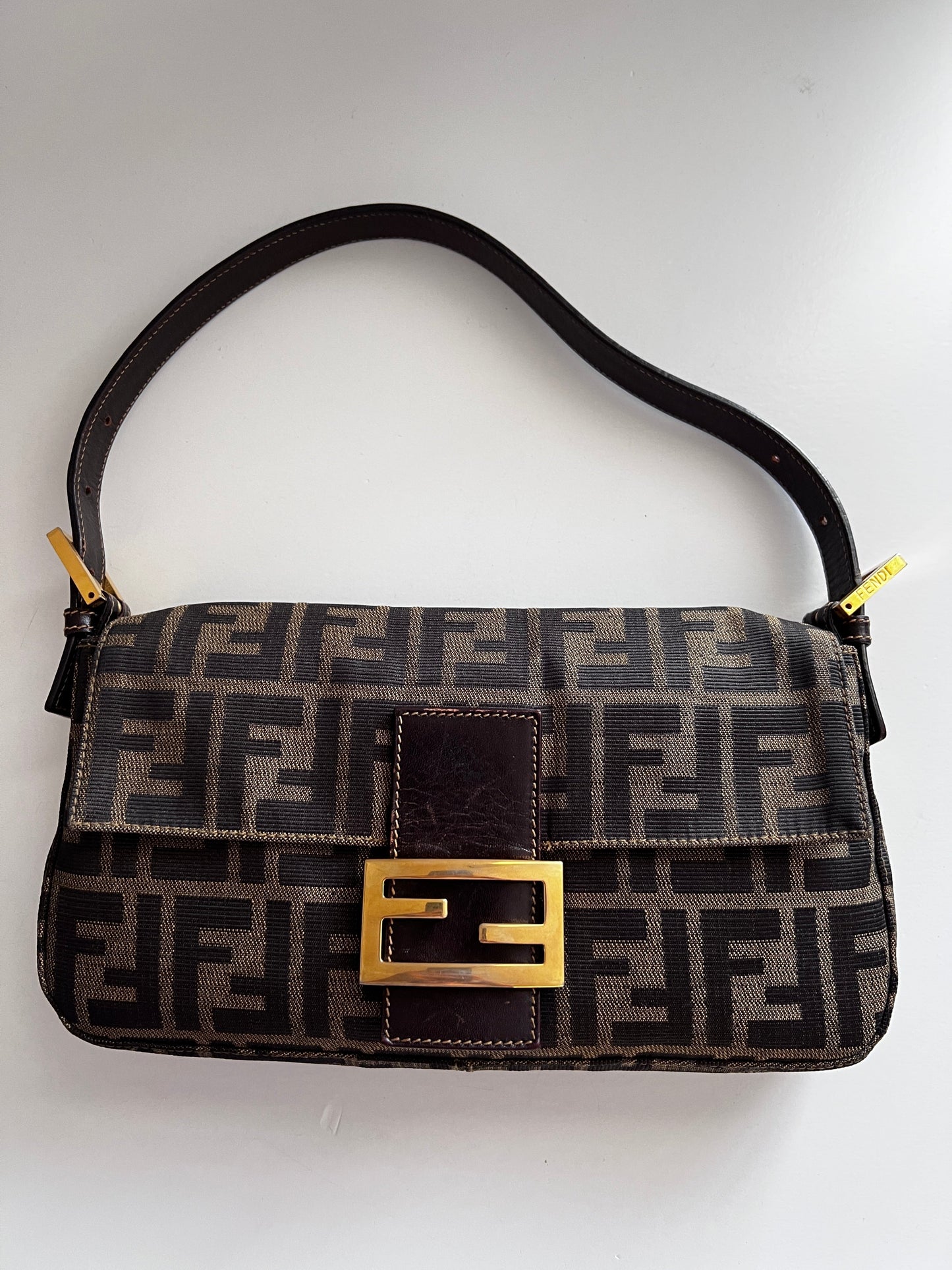 Vintage Fendi gold hardware zucca baguette