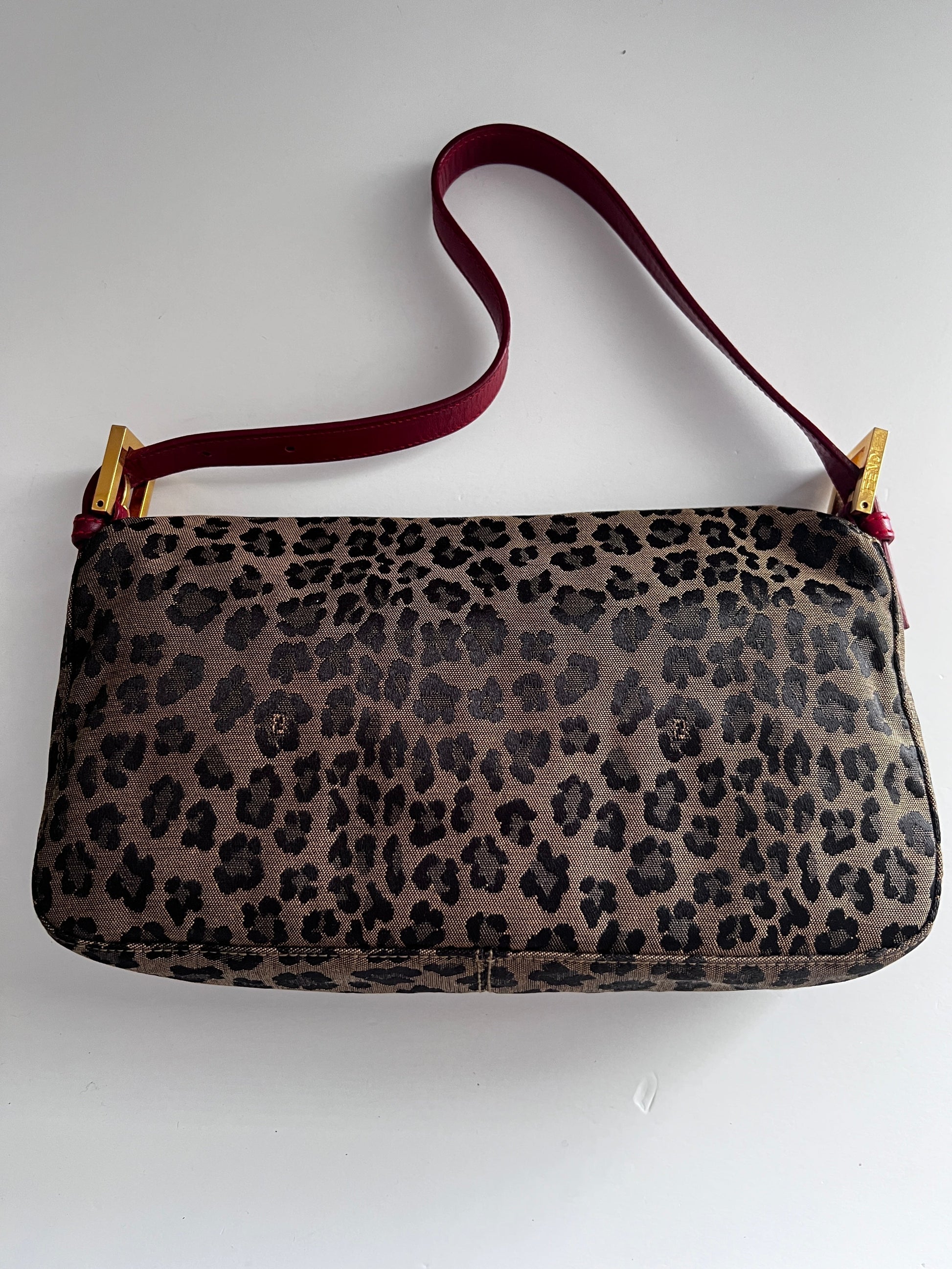 Vintage Fendi Cheetah print enamel buckle baguette