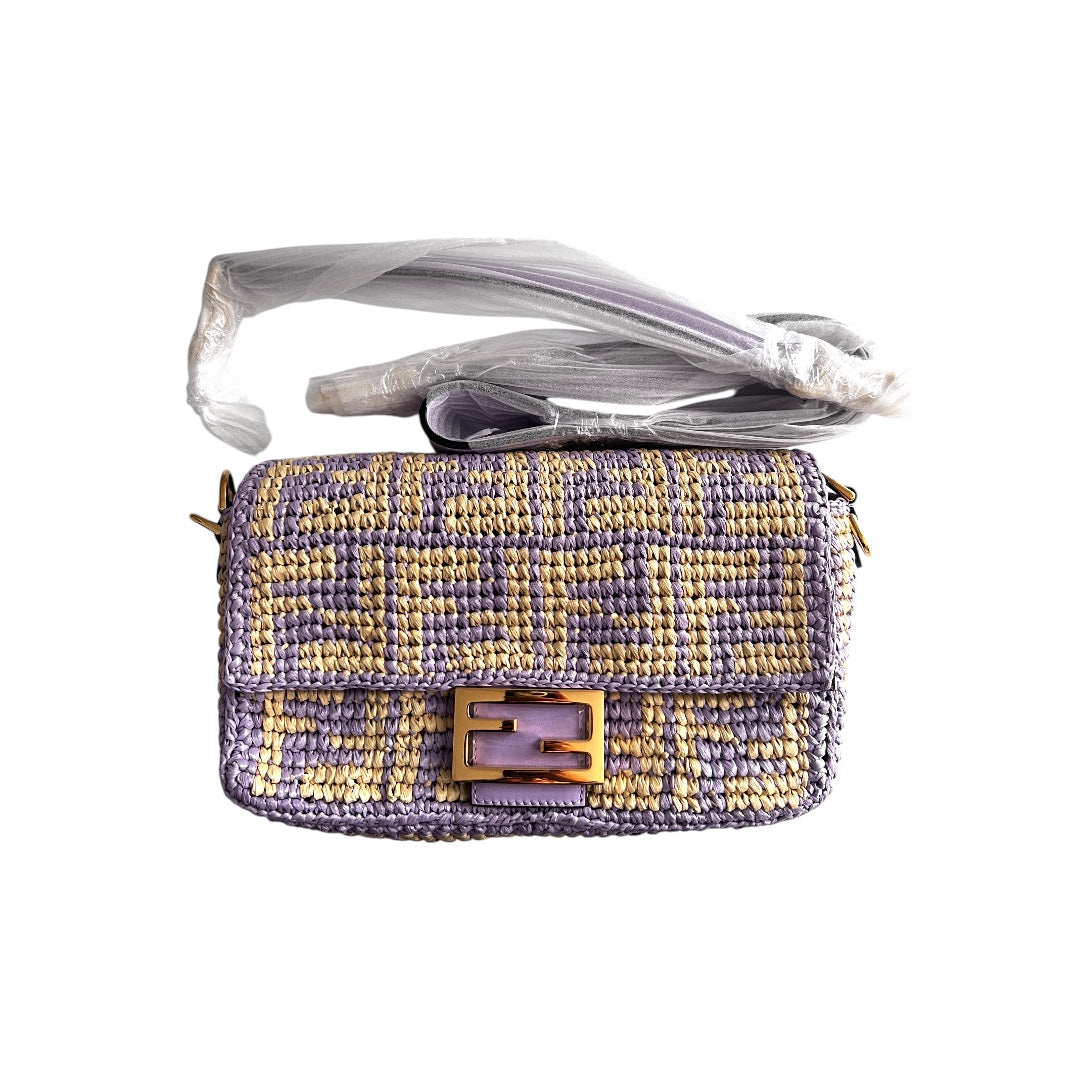 Fendi violet raffia FF baguette