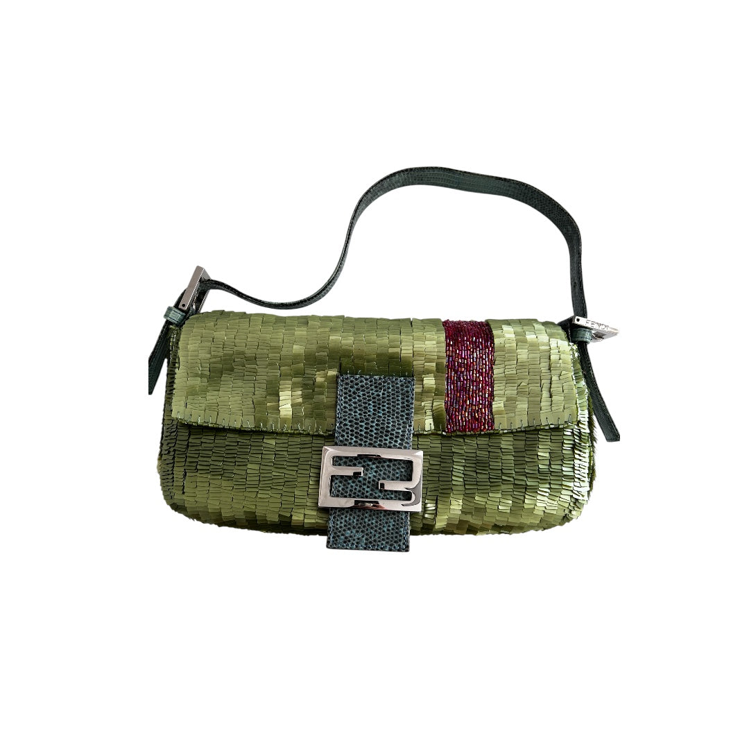 Vintage Fendi green sequin baguette