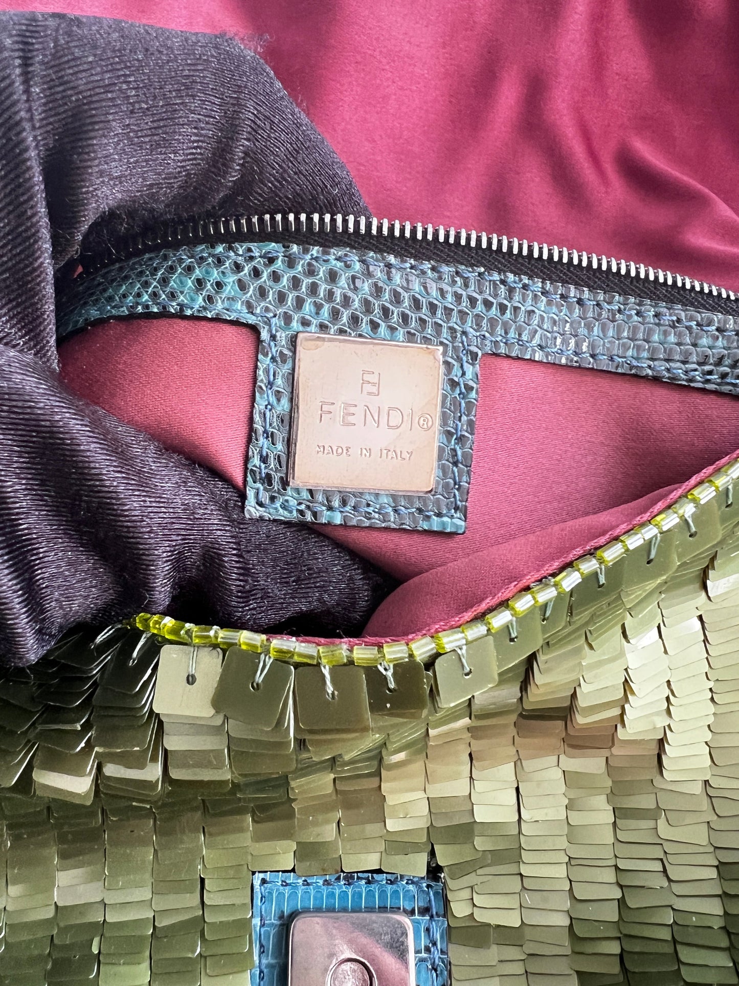 Vintage Fendi green sequin baguette