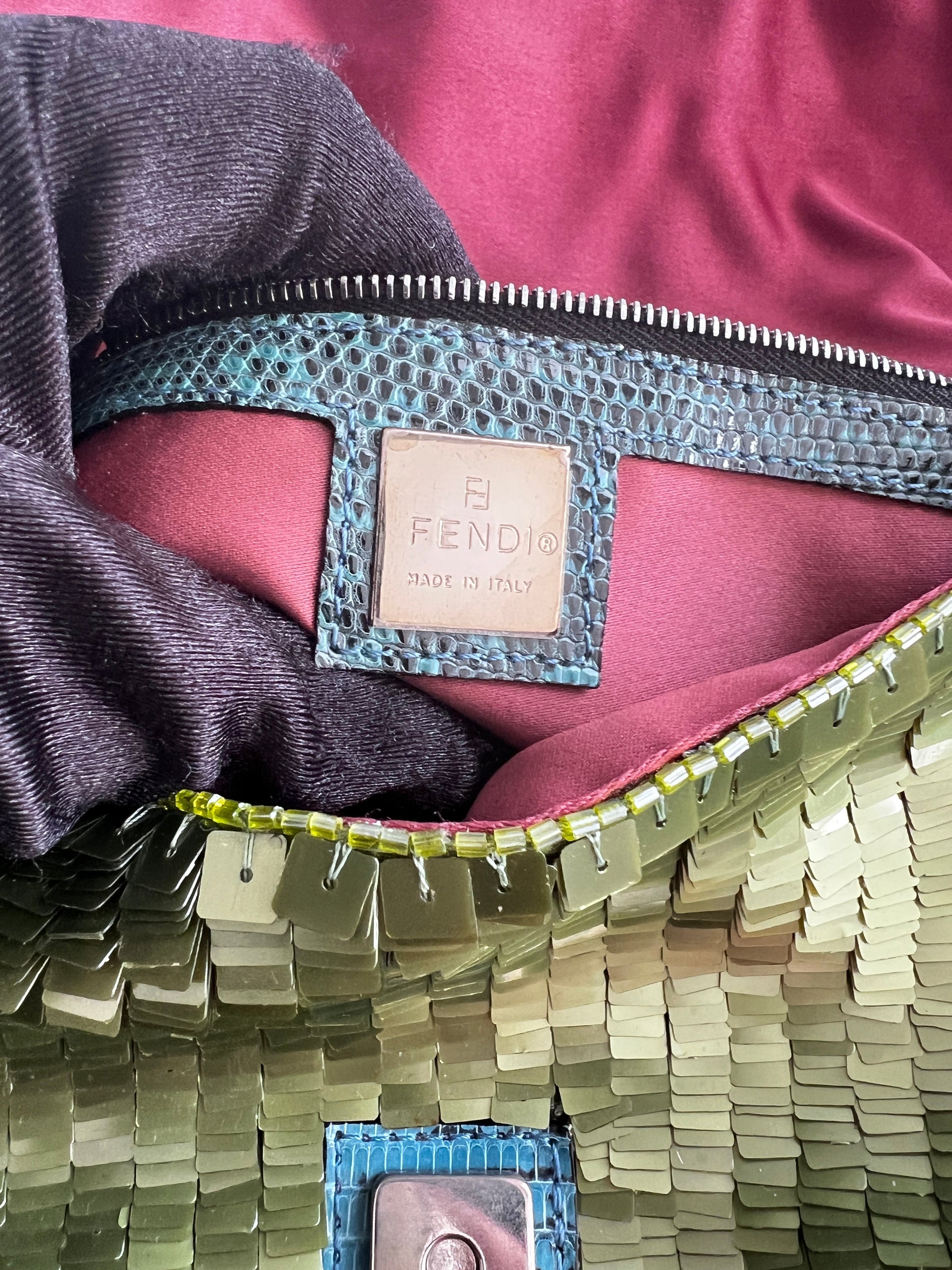 Vintage Fendi green sequin baguette