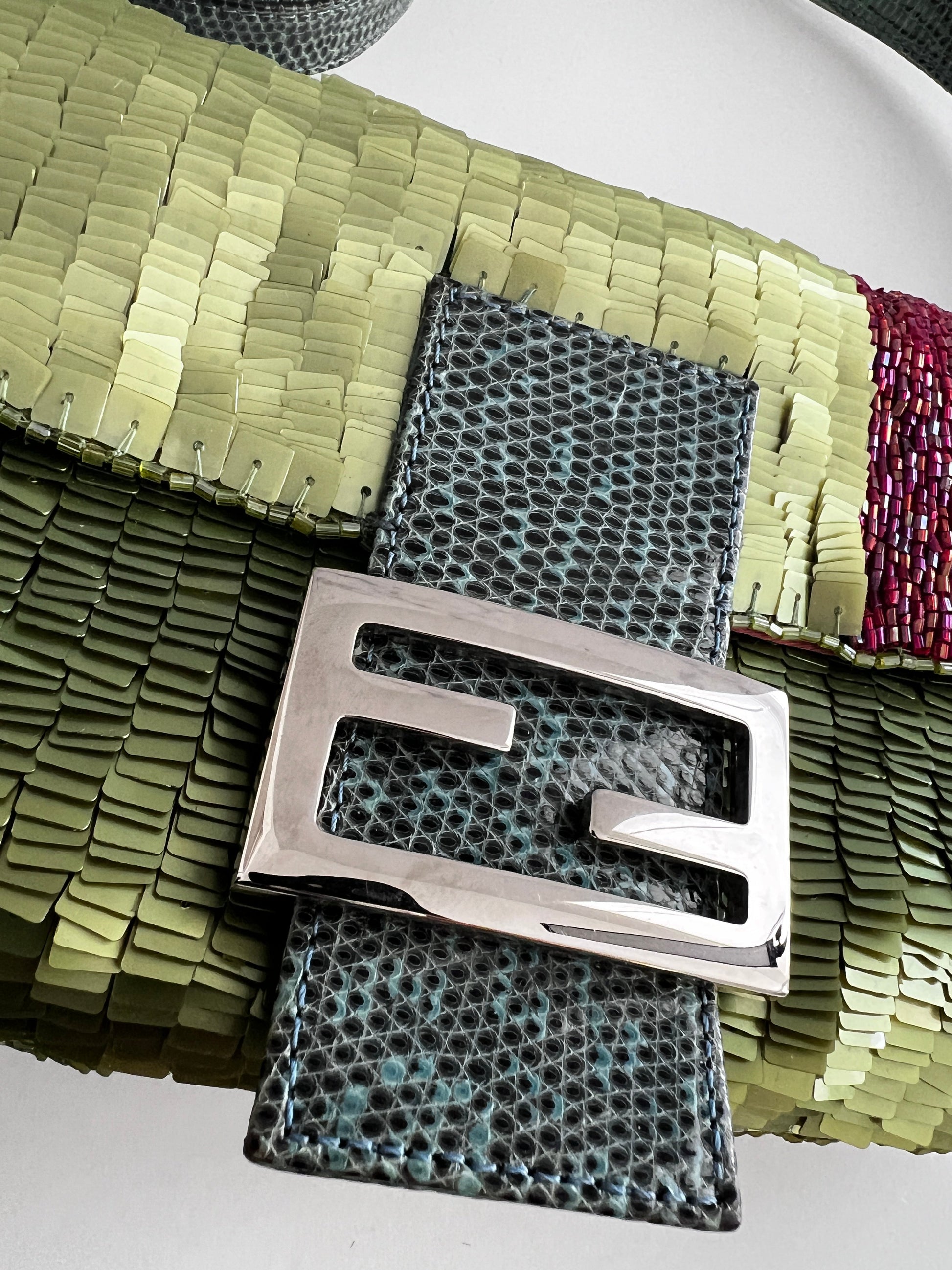 Vintage Fendi green sequin baguette