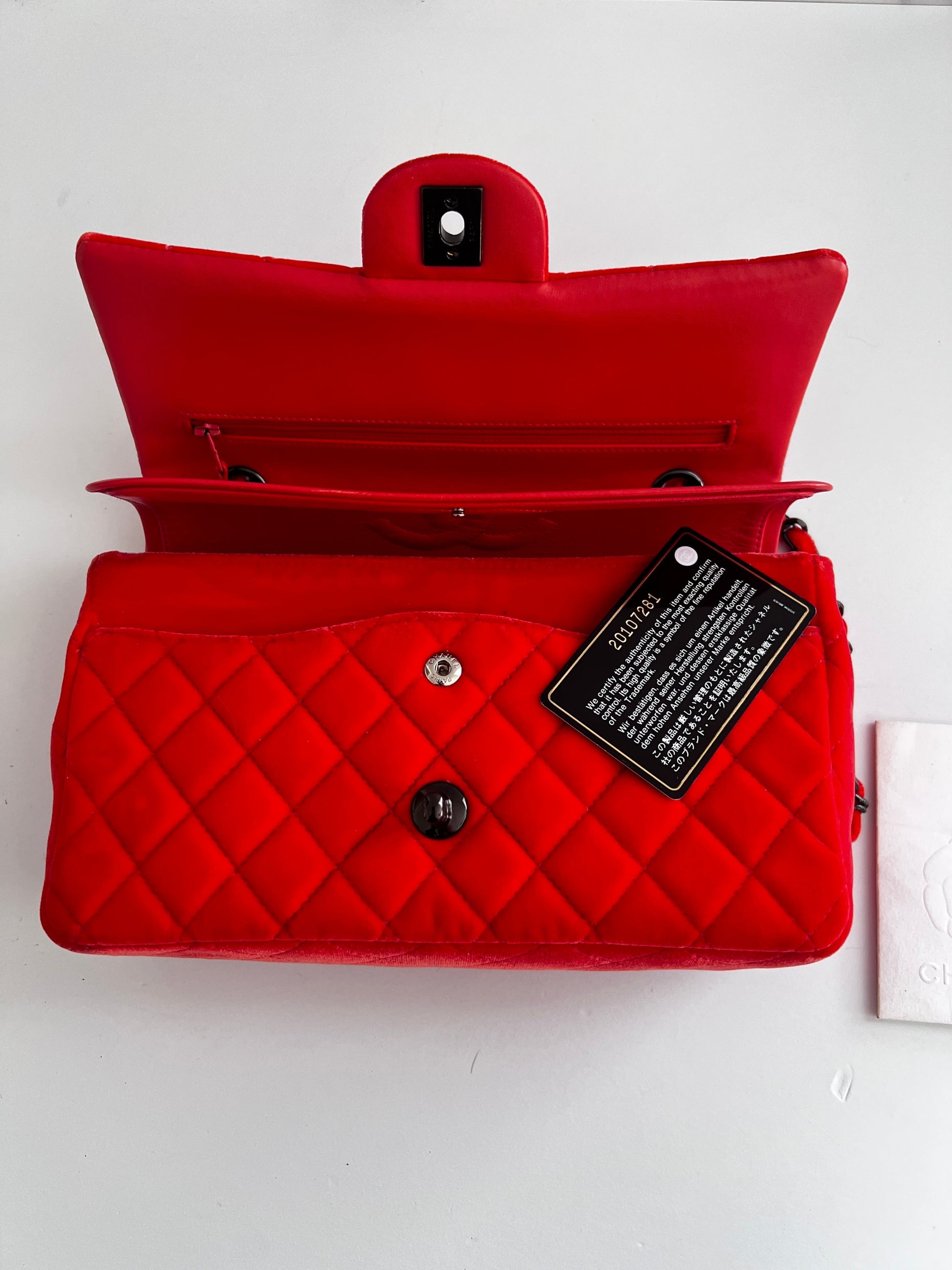 Chanel orange velvet double flap bag medium size