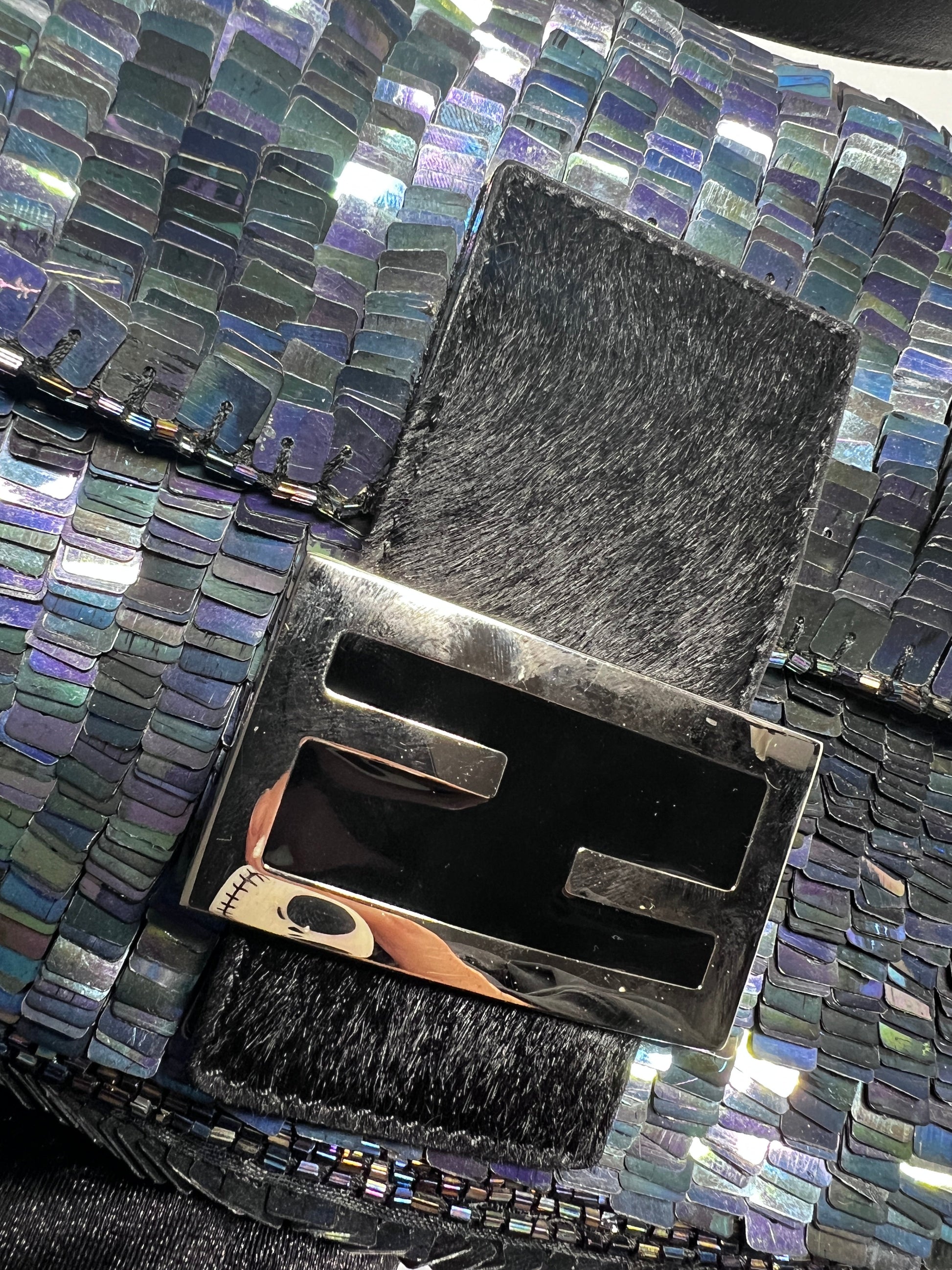 Vintage Fendi Black iridescent sequin baguette