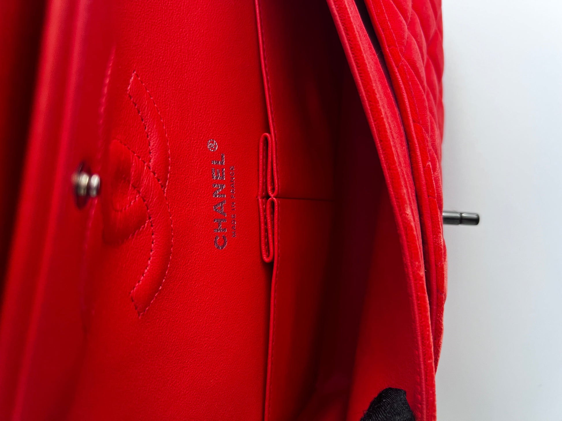 Chanel orange velvet double flap bag medium size