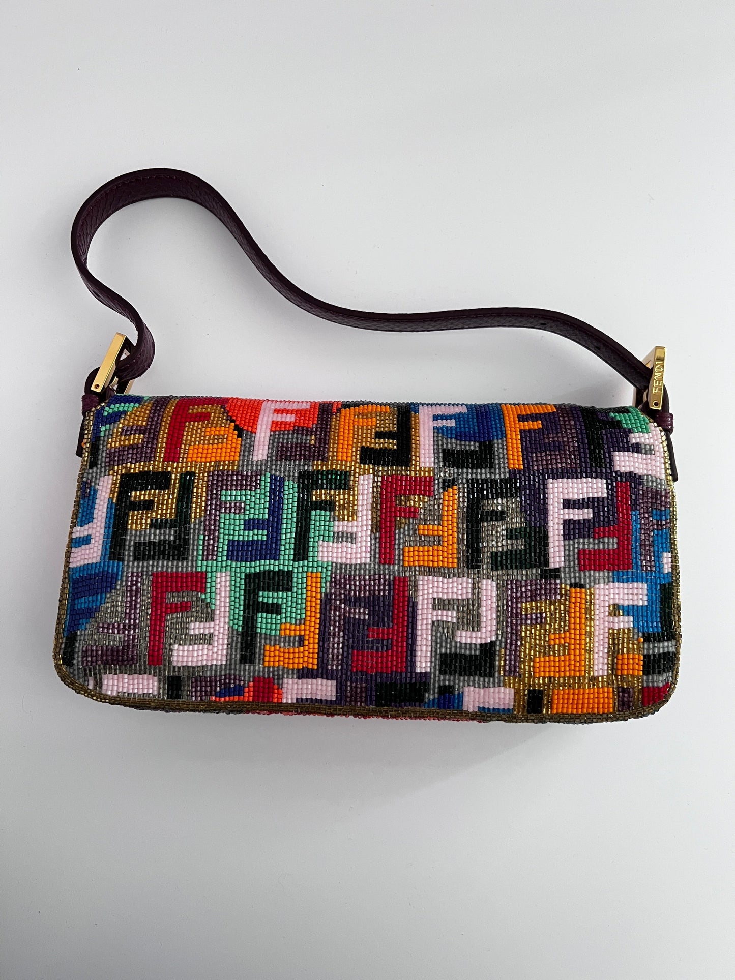 Fendi multi-color beaded FF baguette