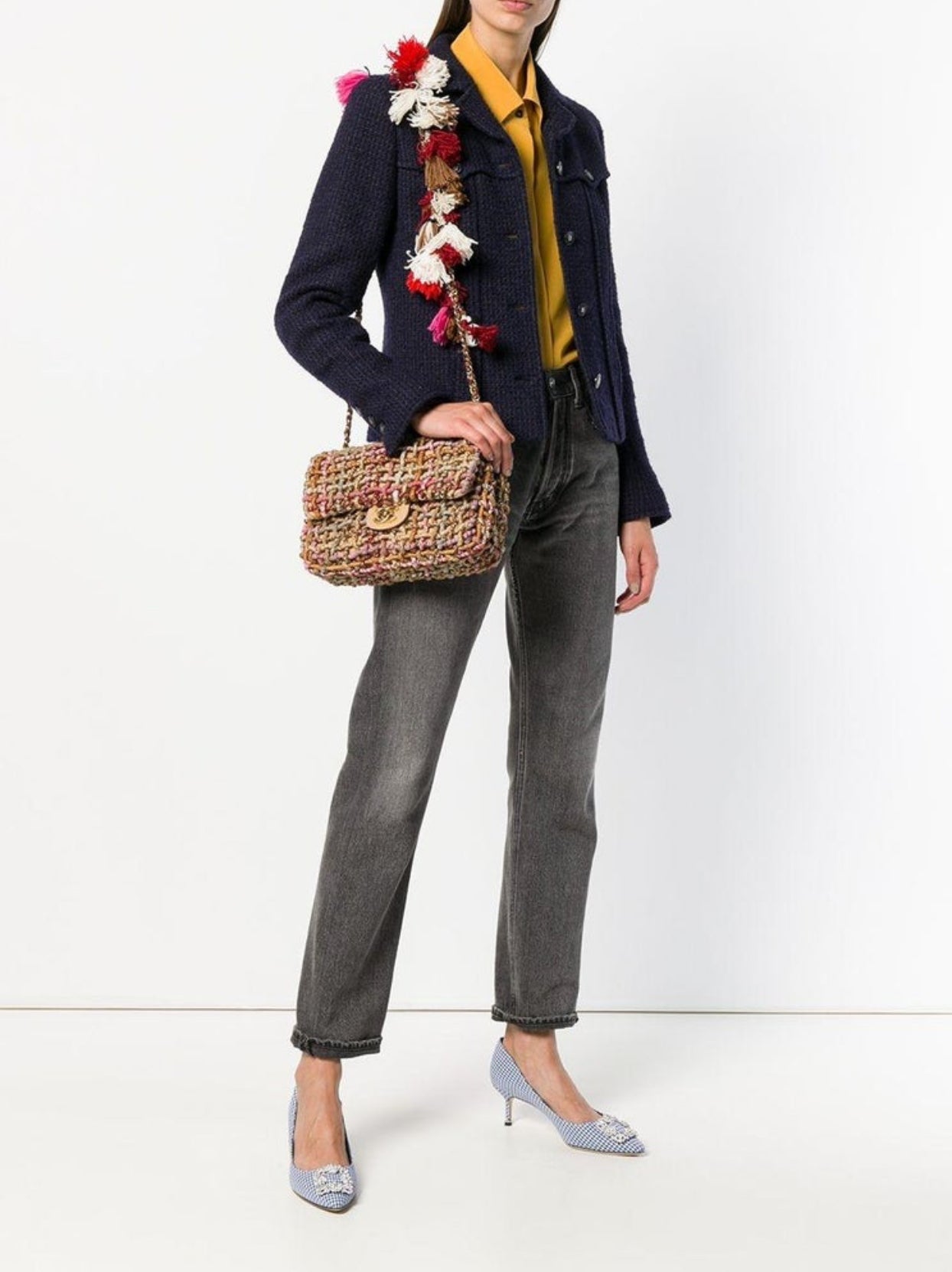 Chanel Limited Edition 2015 Dubai Resort Runway Woven Pom Pom Classic Flap Bag