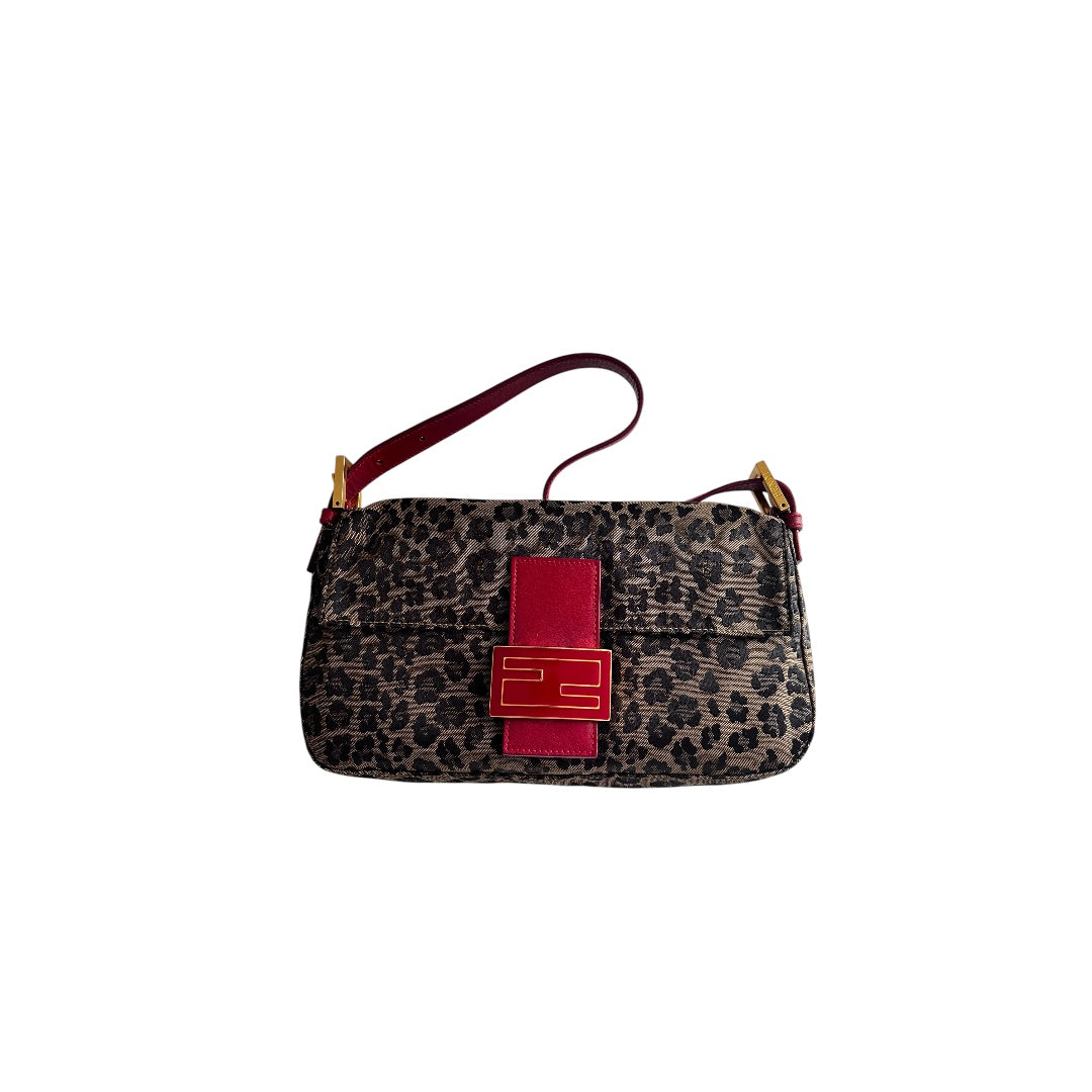 Vintage Fendi Cheetah print enamel buckle baguette